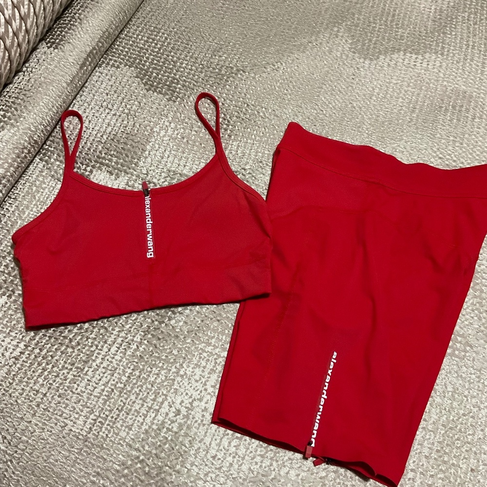 Alexander Wang ATHLETIC LOGO ZIP TANK IN STRETCH KNIT and LOGO ZIP BIKE SHORT IN